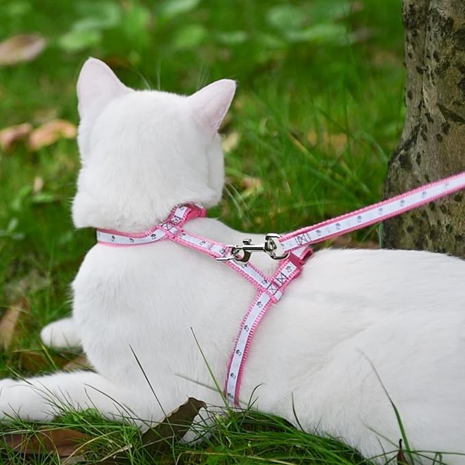 KOOLTAIL Cat Harness and Leash Set, Escape Proof Adjustable Kitten Harness for Walking Travel, Safe & Easy Control Outdoor, Lightweight Soft Pet Harness for Small Medium Large Cats, Pink