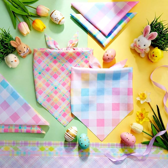 Abbylike 50 Pcs Easter Plaid Dog Bandanas Bulk Pastel Plaid Bandanas for Dogs Triangle Kerchief Bibs Scarf Set for Pet Easter Costume Photo Props Accessories Pet Shops, 25 Styles (25.6 x 17.7 x 17.7)