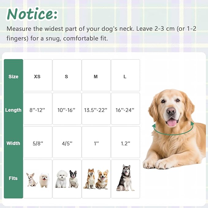 Dog Collar with Dark Green Striped Checkered for Spring Summer, Adjustable Cotton Puppy Collar for Small Medium Large Girl Boy Dogs-S
