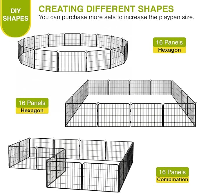 BestPet Dog Playpen 24 Inch 16 Panels Heavy Duty Metal Pet Exercise Pen Indoor Outdoor Fence Panels Anti-Skid Expandable Design