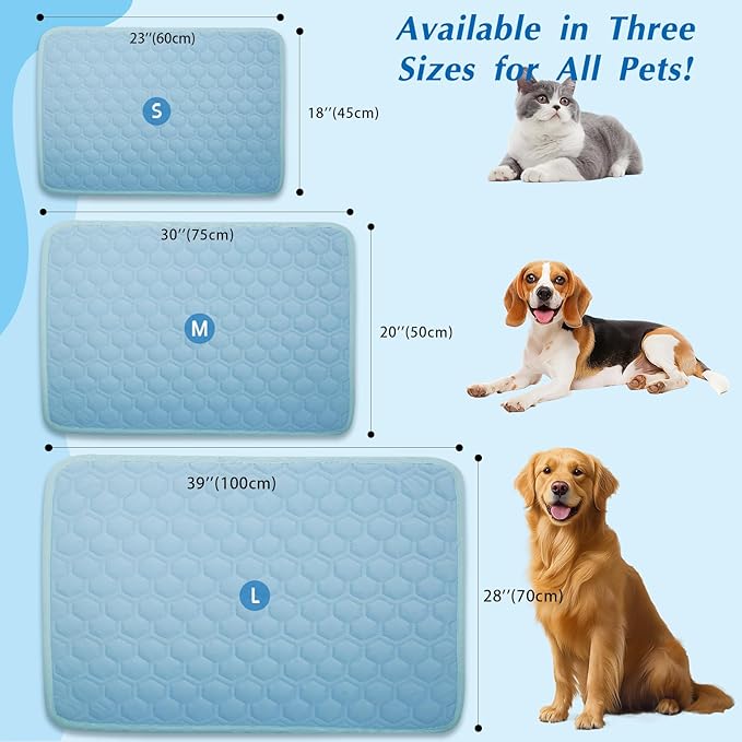 Upgraded Self-Cooling Mat for Dogs & Cats - Thicken, Washable, Non-Toxic, Foldable & Non-Slip Dog Cooling mat Pet Cooling Pad for Indoor, Outdoor, Car- Perfect for Summer (Blue, 18“*24”(Small))