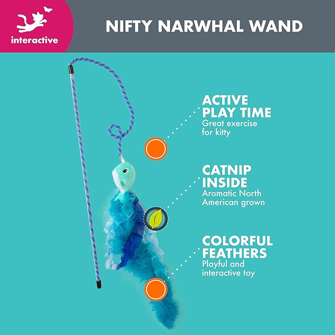 Nifty Narwhal Wand Cat Toy with Catnip, Pack of 1