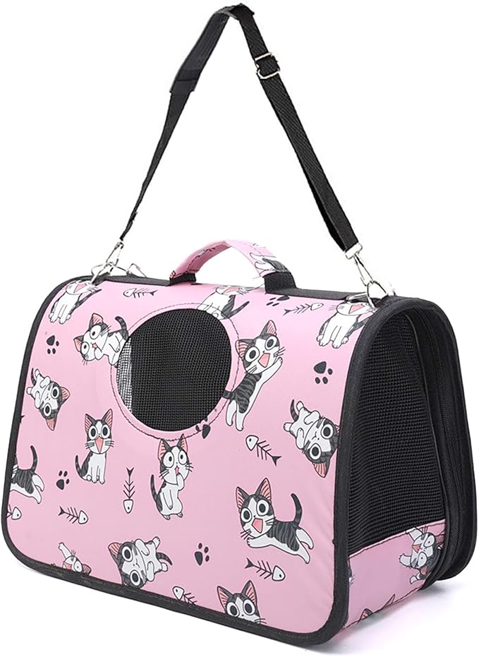 Pet Carrier with Shoulder Strap, 14 Inch x 9.4 Inch x 7 Inch Foldable Pink Breathable High Strength Oxford for Less Than 4.4 Pound Dog and Cat (Small)