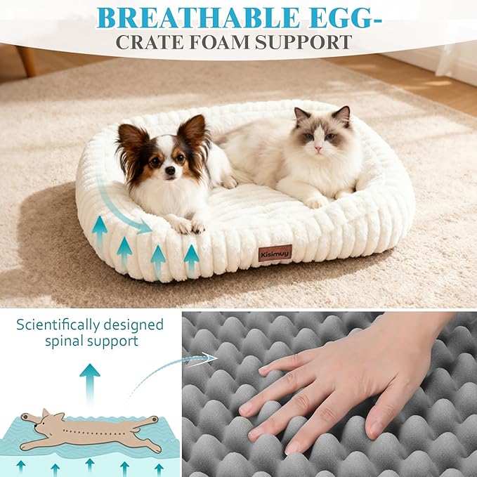 Dog Bed for Large Dogs – Comfort-Sided Calming Pet Bed with Breathable Memory Foam, Washable Removable Cover, Non-Slip Bottom & Carry Handle, Rectangle Pet Cuddler, 35"x27"x5.5", Grey