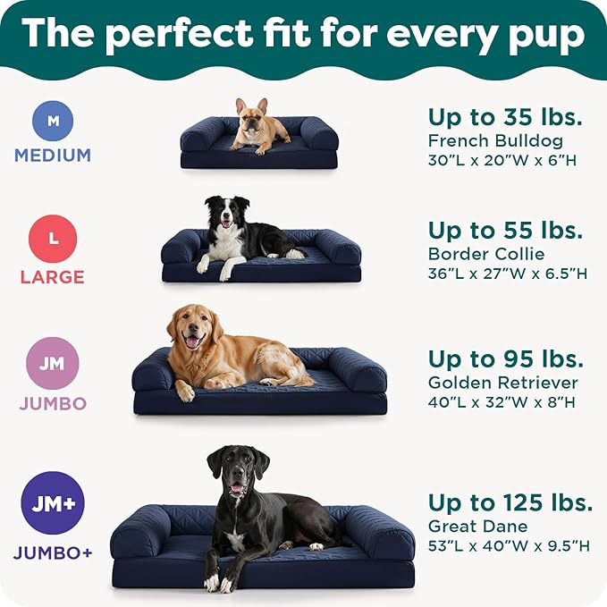 Furhaven Orthopedic Dog Bed for Large Dogs w/ Removable Bolsters & Washable Cover, For Dogs Up to 95 lbs - Faux Fur & Velvet Sofa - Dark Sage, Jumbo/XL