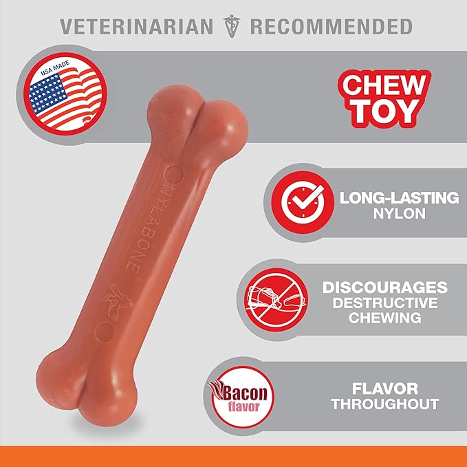 Nylabone Power Chew Classic Bone Chew Toy for Dogs, Durable Dog Toys for Aggressive Chewers, Bacon Flavor, X-Small/Petite - Up to 15 lbs. (1 Count)