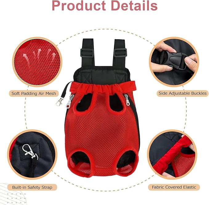 Dog Carrier Backpack, Adjustable Puppy Front Carrier Backpack, Ventilated Dog Chest Carrier for Hiking Camping Travel, Sling Bag for Small Medium Dog Cat Rabbit Puppies, Suit 5-9 lbs (Blue, M)
