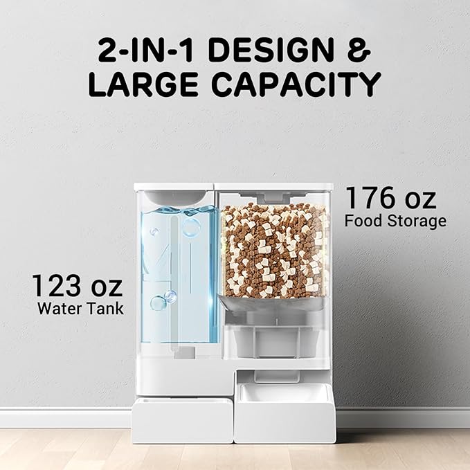 iPettie FW54 5G/2.4GHz WiFi Automatic Feeder and Waterer 2-in-1 Set for Pets, 300 oz Large Capacity for 2 Weeks, Perfect for Working Parents