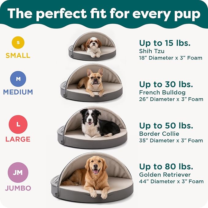Furhaven 26" Round Orthopedic Dog Bed for Medium/Small Dogs w/ Removable Washable Cover, For Dogs Up to 30 lbs - Sherpa & Suede Snuggery - Gray, 26-inch