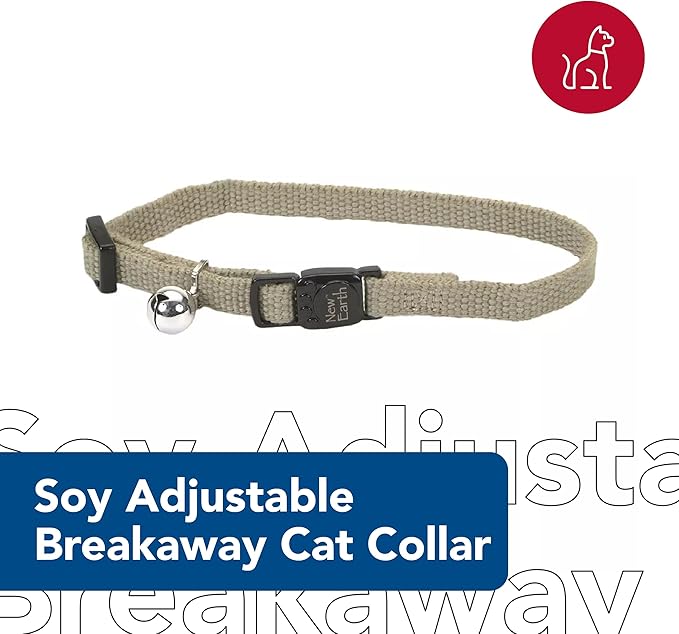 Coastal Pet New Earth Soy Adjustable Breakaway Cat Collar - Eco-Friendly, Odor-Resistant and Adjustable Cat Collar - Olive - 3/8" x 8"-12"