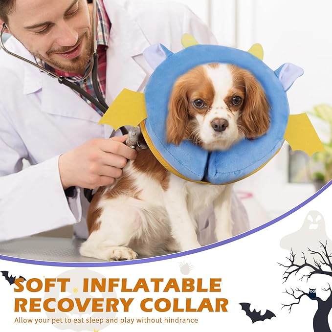 IEUUMLER Inflatable Recovery Dog Collar, Protective Donut Cone, Adjustable Soft Collar for Dog and Cat After Surgery Prevent from Biting & Scratching EU002 - Vampire XL