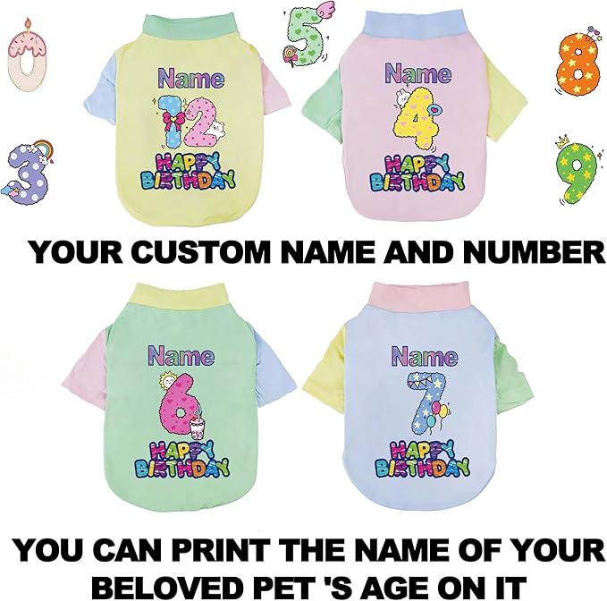 Custom Dog Birthday Shirt,Personalized Pet Apparel Print with Name Age Number,Pet Birthday Outfit,Lightweight Breathable Cotton Vest for Small Medium Large Dogs Cat (Dopamine Blue, Small)