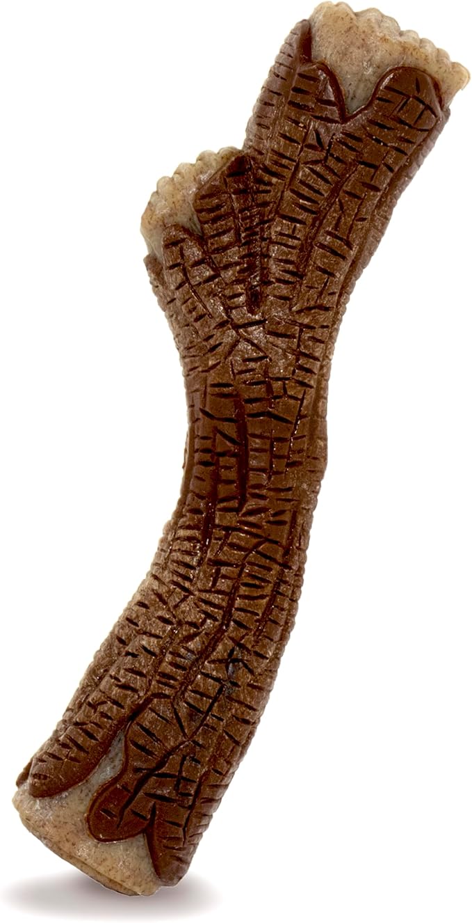 Nylabone Real Wood Stick Toy Strong Chew Toy for Dogs, Rubber Dog Toys for Moderate & Aggressive Chewers, Bacon Flavor, Medium - Up to 35 lbs, 1 Count