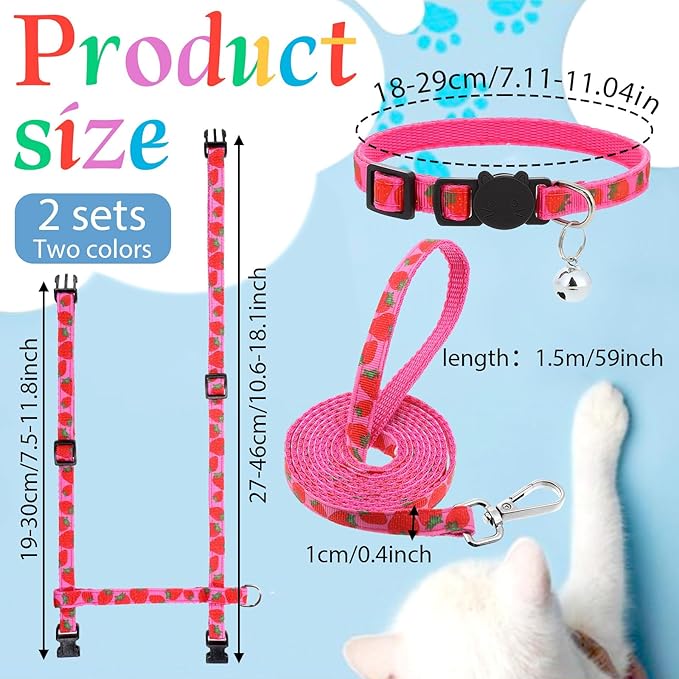2 Pack Cat Harness and Leash with Collar Set, Adjustable Kitten Harness Escape Proof for Small Medium Cat Safe Walking and Travel, Lightweight Soft Comfortable