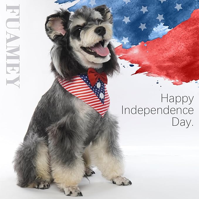 FUAMEY Dog Tuxedo American Flag for Small Dogs,Dog Formal Suit Dogs Attire Pet Bow Tie Puppy Party Costumes Cat Tux Outfits Pets Bandana Cosplay Adjustable Bowties 4th of July Independence Day S