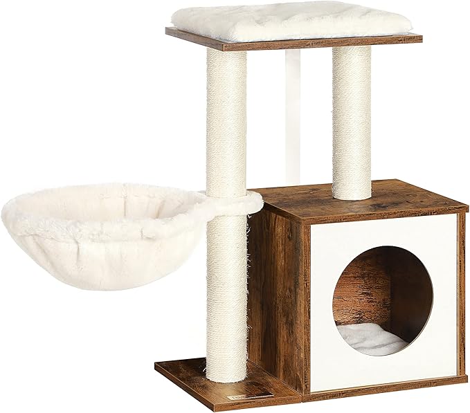 FEANDREA Small Cat Tree for Kittens, Modern Cat Tower for Indoor Cats, Cat Condo with Scratching Posts, Removable Washable Cushions, Rustic Brown UPCT122X01
