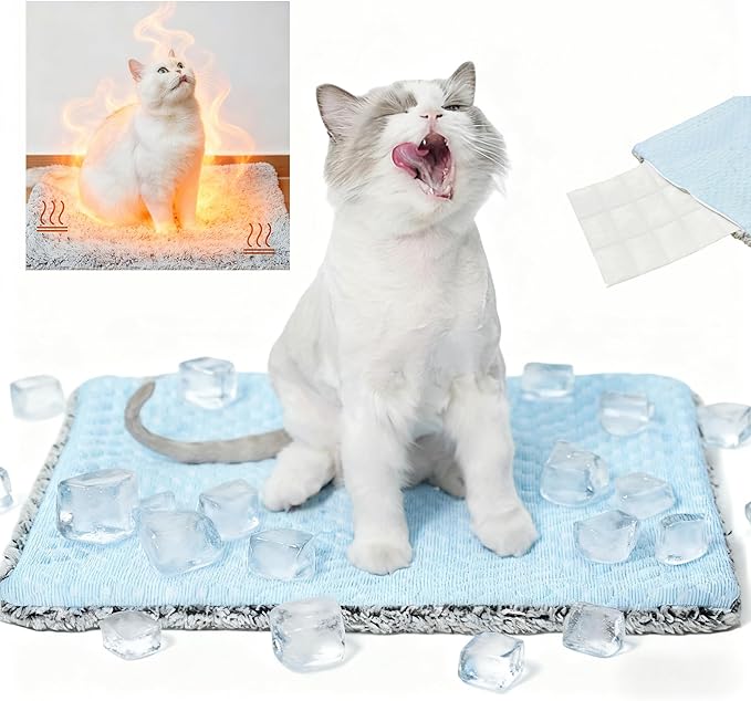 Two Uses'Cat Mat,Self Warming&Cooling Cat Mat.18 * 24in-Cooling Cat Pad.Hot/Cold Mat for Pets.Cats self Heating pad.Dogs and Cats with Ice Gel Bag,Temperature Lock Design,Machine Washable