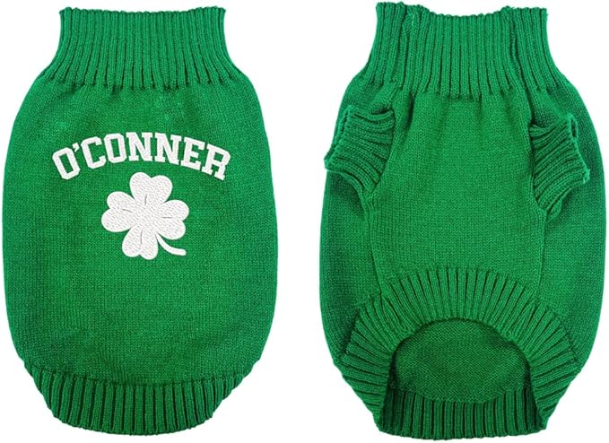 Personalized Dog Sweater, Custom Knit Sweater with Clover Embroidery, St. Patrick's Day Design for Dogs, Ideal Gift for Dog Owners, Pet Apparel Gift#1