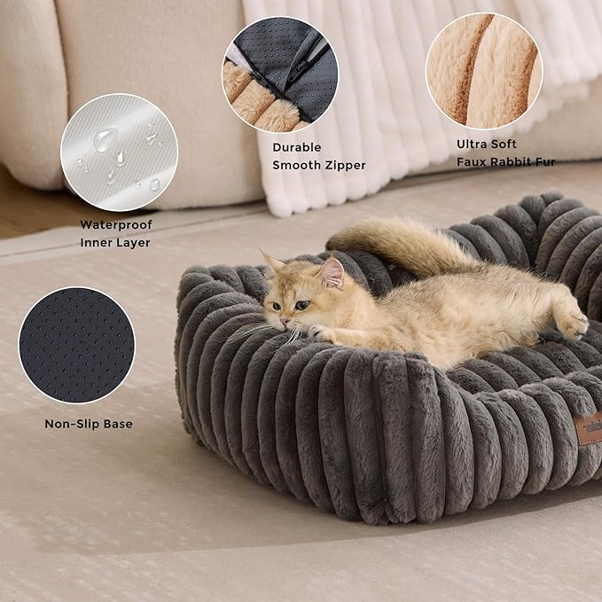 Large Cat Beds - Orthopedic Dog Bed for Medium Dogs, Rectangle Pet Bed with Fluffy Removable Washable Cover, 25x21x9inches, Beige