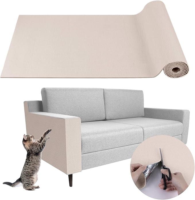 Climbing Cat Scratcher Mat Trimmable Cat Scratching Post Carpet 118’’x15.8’’ Self Adhesive Carpet Mat Pad Replacement for Cat Tree Shelves Post Couch Wall Furniture Steps DIY Protector (Cream White)