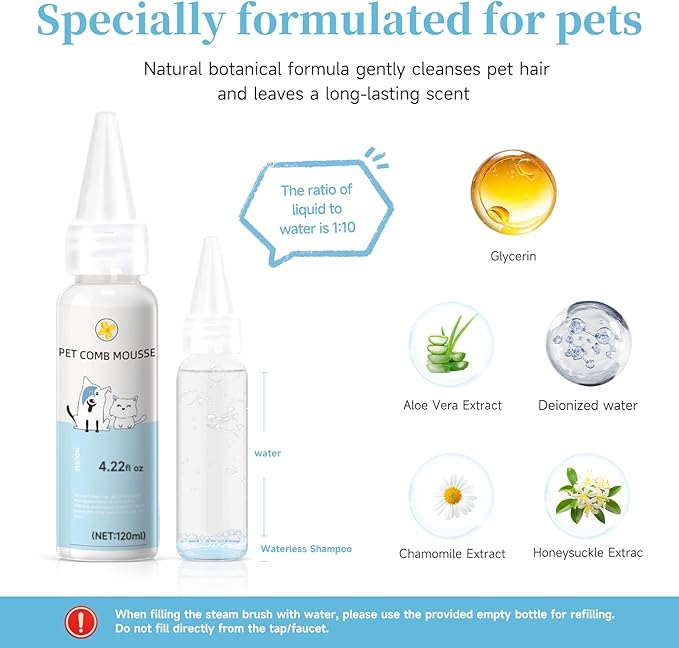 3-in-1 Pet Steam Brush Set for Dogs & Cats, Grooming Comb with Spray, Defur Tool, Water-Assisted Hair Removal, Spritz Brush, Multi-Purpose Kit, Undercoat Rake, Deshedding Brushes, Dematting Brush.