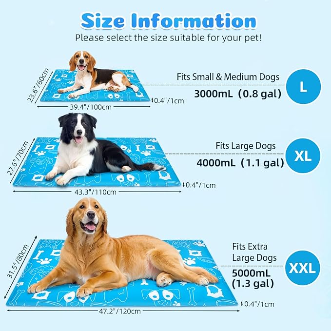 Ownpets Dog Cooling Mat, Large 39"x 23" Instant Cooling Pet Pad, Thickened Portable Pet Cool Pad for Dogs and Cats, Leakproof Water-Filled Summer Relief Mat for Crate, Floor, Car, Outdoor