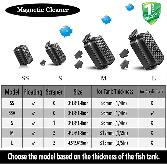 Carefree Fish Aquarium Super Strong Magnetic Cleaner for Glass Fish Tank Magnet Brush with Algae Scrapers Floating