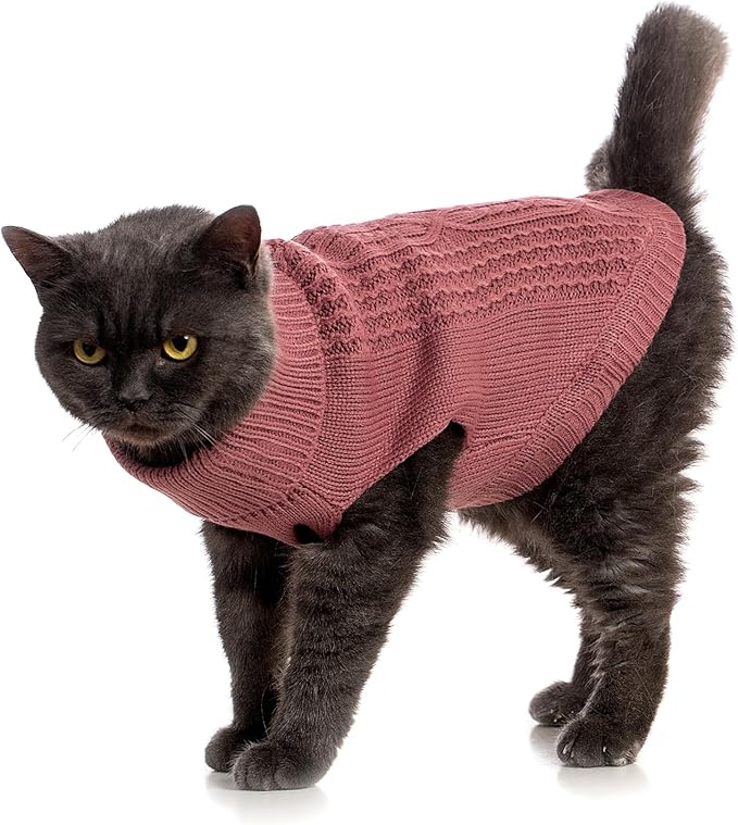 Stretchy Cat Sweater - 17 Colors & 6 Sizes | Snug Winter-Ready Knit for Boy/Girl Cats & Kittens(Maple Leaf Red, Small)