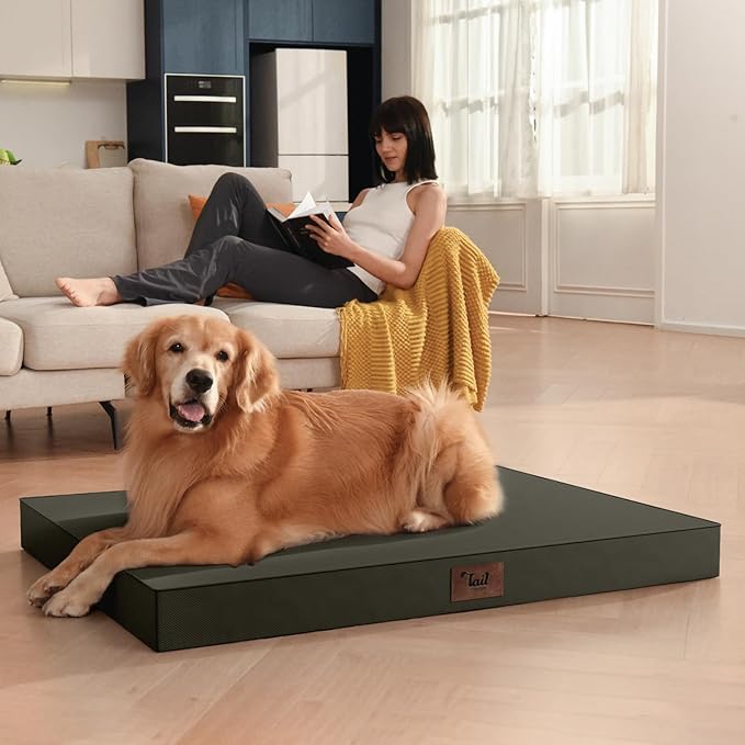 Outdoor Dog Bed for Medium Dogs, Waterproof Dog Crate Mat Orthopedic Egg Crate Foam Pet Bed with Washable Removable Oxford Cover, Brown