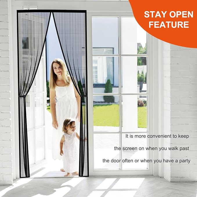 Fiberglass Magnetic Screen Door Fit Door Size 48 x 83 in- Heavy Duty Fiberglass Screen Door Mesh for Interior Door, Patio and Sliding Doors - Door Screen Magnetic Closure Let Fresh Air in