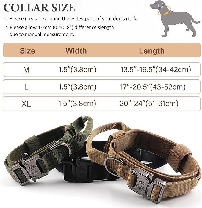 Tactical Dog Collar, Adjustable Military Training Nylon Dog Collar with Control Handle and Heavy Quick-Release Metal Buckle for Small Medium Large Dogs, Green XL