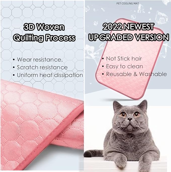 SOMOYA Dog Self Cooling Mat, Pet Washable Cooling Pad Blanket, Ice Silk Sleep Kennel Bed, Non-Toxic Breathable for Large Dogs Cats, Beach (Pink, 27.5x39.4 in)