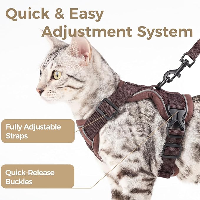 Cat Harness and Leash Set Escape Proof Tactical Large Kitten Harness Emotional Support Cat Vest, Brown, L