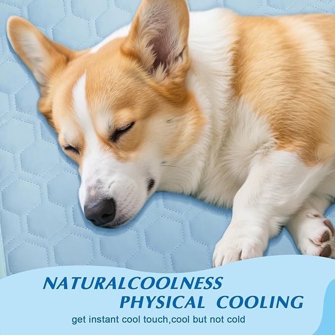 Upgraded Self-Cooling Mat for Dogs & Cats - Thicken, Washable, Non-Toxic, Foldable & Non-Slip Dog Cooling mat Pet Cooling Pad for Indoor, Outdoor, Car- Perfect for Summer (Blue, 28"*39"(Large))