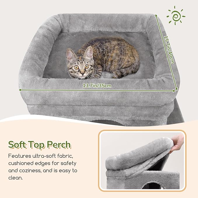 Globlazer Cat Tower for Multiple Indoor Cats, 52 inch Heavy Duty Cat Tree with 3 Condos, Plush Cat Condo with Scratch Posts and Pad for Adult Cats Kitten, Padded Perch, Basket Bed, F52B, Light Grey