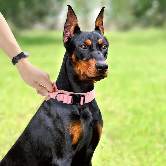 Tactical Dog Collar, Adjustable Military Training Nylon Dog Collar with Control Handle and Heavy Quick-Release Metal Buckle for Small Medium Large Dogs, Light Pink M