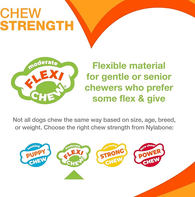 Nylabone Original Bone Flexi Chew Toy for Dogs, Dog Toys for Moderate Chewers, Value Pack, Long Lasting Bacon, Peanut Butter, & Beef Flavor, X-Small Dogs - Up to 15 lbs, 3 Pack