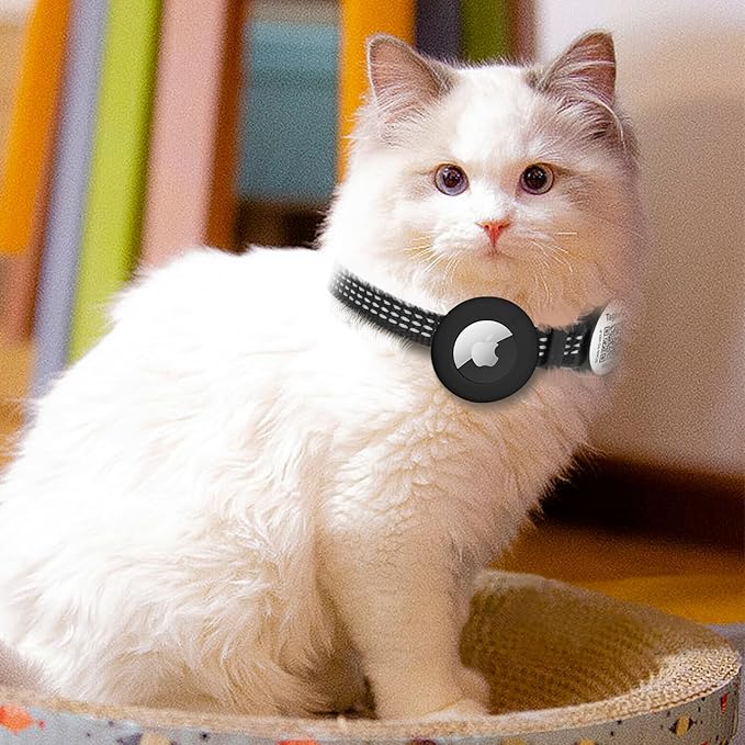 Reflective Kitten Collar Breakaway Apple Air Tag Cat Collar, GPS Cat Collar with AirTag Holder and Bell, Lightweight Tracker Collars for Girl Boy Cats Puppies (Pink)