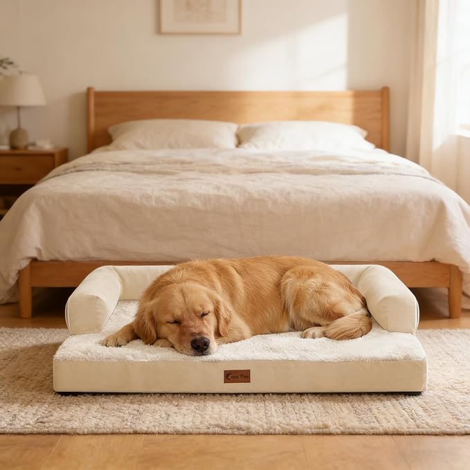 Orthopedic XXL Dog Beds, Waterproof Egg Crate Foam Big Pet Bed for All Breed Sized Dogs 53x42Inch, Washable Extra Large Dog Couch Bed with Removable Cover and Non-Slip Bottom, Beige