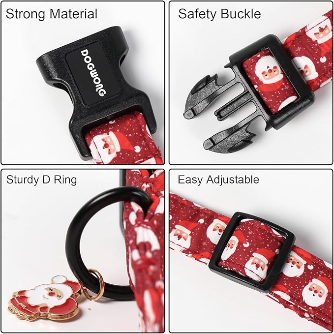 DOGWONG Christmas Dog Collar, Red Santa Claus Print Cute Dog Collars Winter Holiday Male Female Adjustable Puppy Collar for Small Dogs