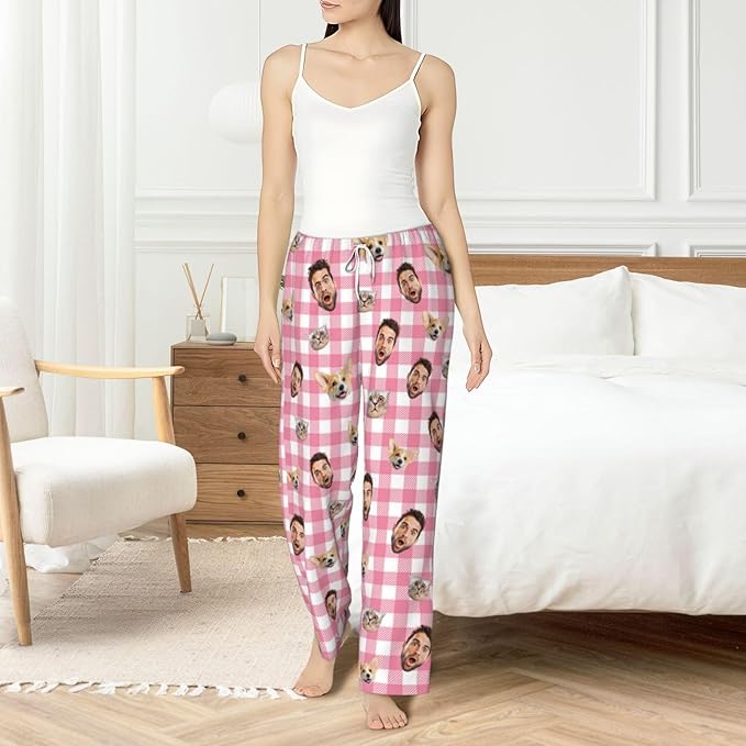 Custom Pajamas Pants Plaid Personalized Funny PJ Pant Design with Face Pajama for Men Women Dog Pet