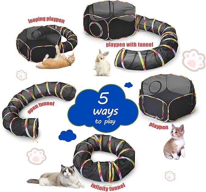 CLKHOWL Outdoor Cat Enclosure, Portable Cat Tents for Outside, Cage Free Outside Cat Playpen Pet Enclosure, Cat Tunnel Outdoor Playground for Indoor Cats & Small Animals