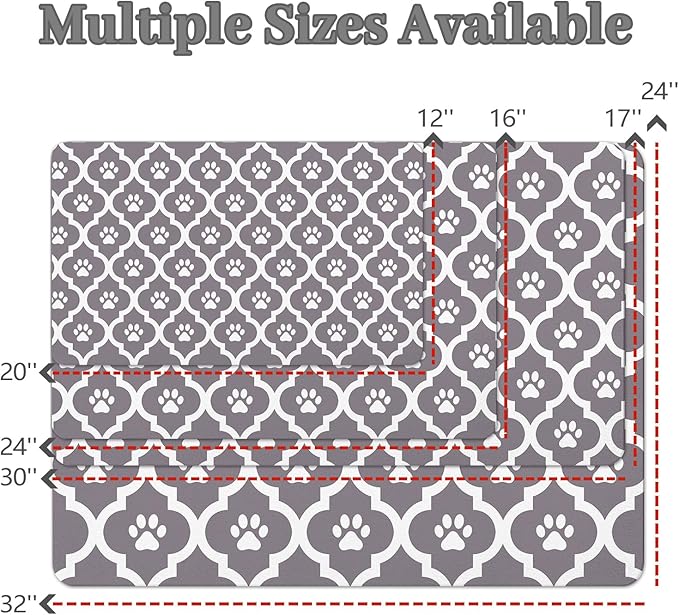 Dog Food Mat 12X20 Inch Pet Feeding Absorbent Mats for Floor Cat Water Bowl Placemats Non-Slip Washable Dog Mat for Food and Water