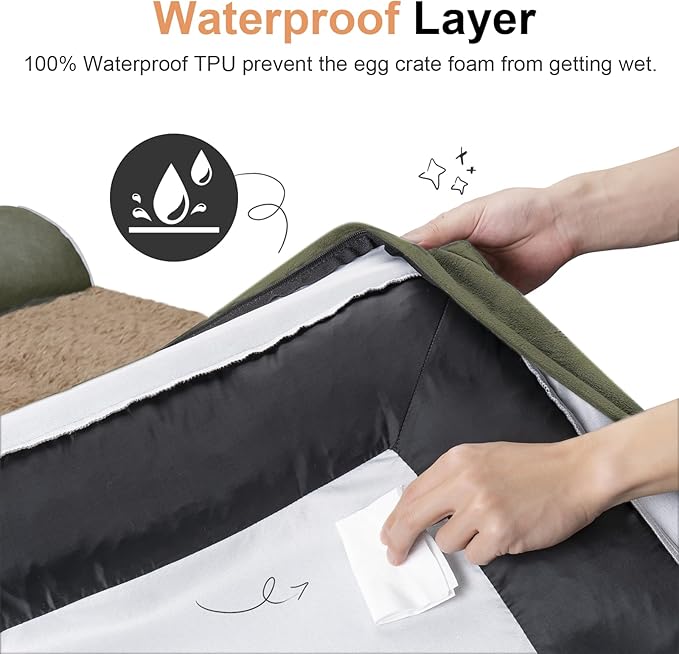 Medium Large Dog Bed Orthopedic Washable: Beds Bolster Medium Large Sized Dog Bed Egg Crate Foam Couch Sofa Waterproof with Removable Cover - Dark Green