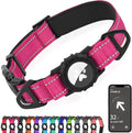 Joytale Airtag Dog Collar, Reflective Pet Collar with Waterproof AirTag Holder, Dual D-Rings, Soft Padded Adjustable for Small Dogs, Hotpink, S