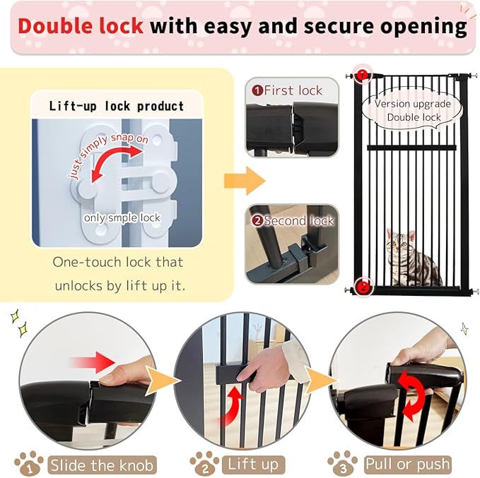 Lumizone Extra Tall Pet Gate 55.12" High Pressure Mounted 55.12"-59.24" Extra Wide (9 Sizes) 1.37" Gap for Cat Dog Stairs Doorway Hallway No Drilling Auto-Close (55.12"-59.24" W, Black)