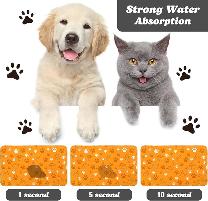 Dog Food Mat, Absorbent Water Bowl Mats Cat Pet Feeding Placemats Orange 16 * 24 inch