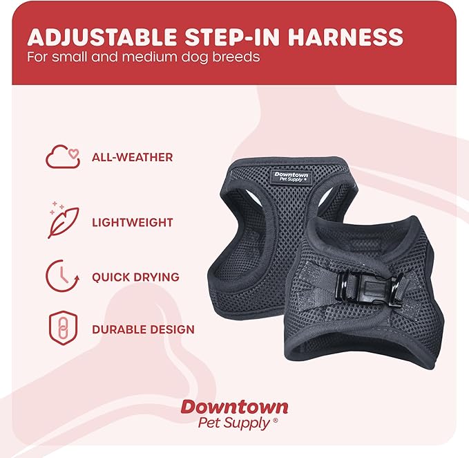 Downtown Pet Supply Step-in Dog Harness – No Pull, Adjustable Padded Mesh with Reflective Trim, Secure Buckle Strap – Comfortable & Breathable Small Dog Harness, XX-Small, Charcoal