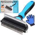 Dog Brush for Shedding 2-in-1 with Grooming Glove - Undercoat Rake & Shedding Tool for Long/Short Hair Dogs, Flea Comb & Hair Removal Brush for Gentle Massage (L)