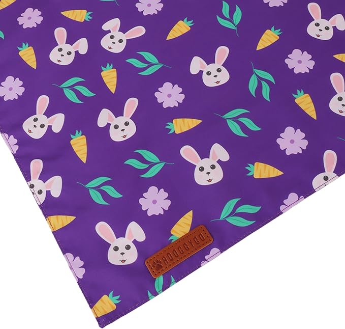 ADOGGYGO Easter Dog Bandana 2 Pack, Bunny Carrot Print Triangle Pet Scarf, Premium Fabric, Reversible Purple Pink Easter Bandana for Small Dogs (Small)